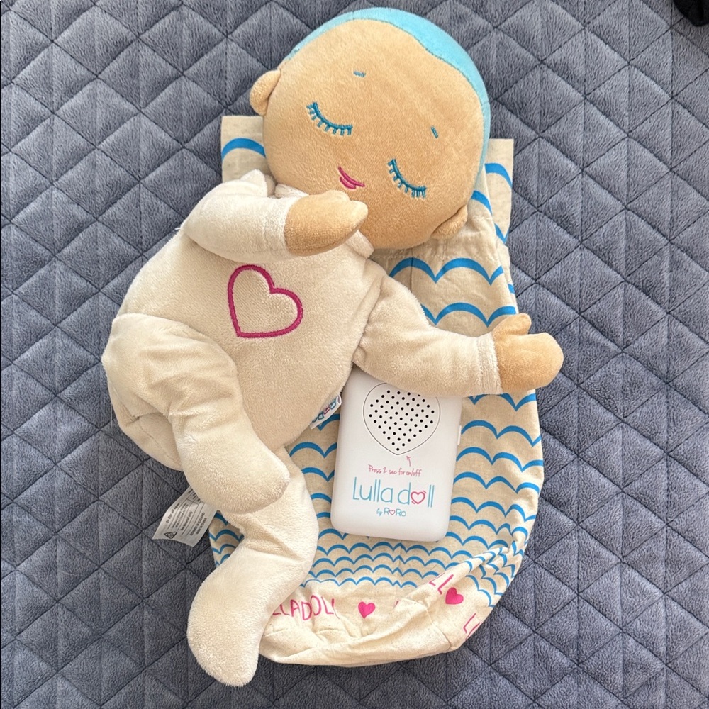 Lulladoll Plush Sleep Baby - Cream with Aqua Accents